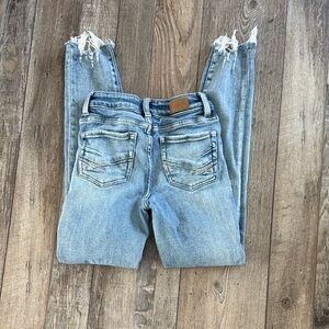 BKE Light Blue Distressed girls Cropped Jeans